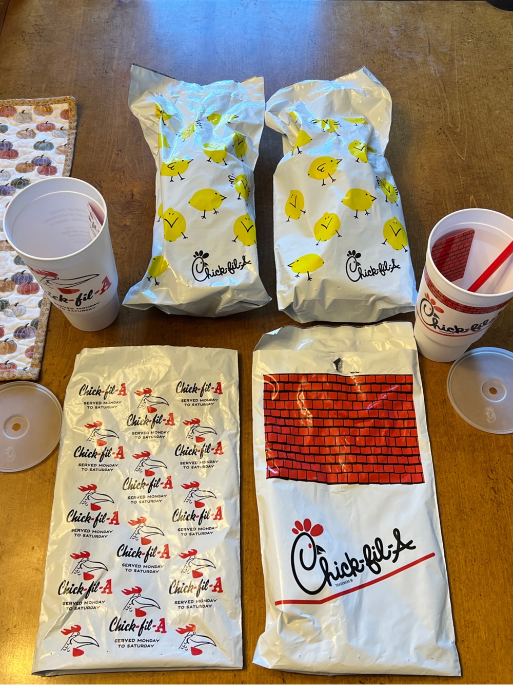 New 4 Chick-fil-A Collector's Cups Doodles, 1967, Lemon Chicks, Cows
